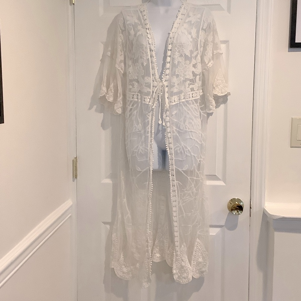 BLUE ISLAND White Lace Ethereal Whimsical Coastal Cowgirl Fairycore Cover Up XL